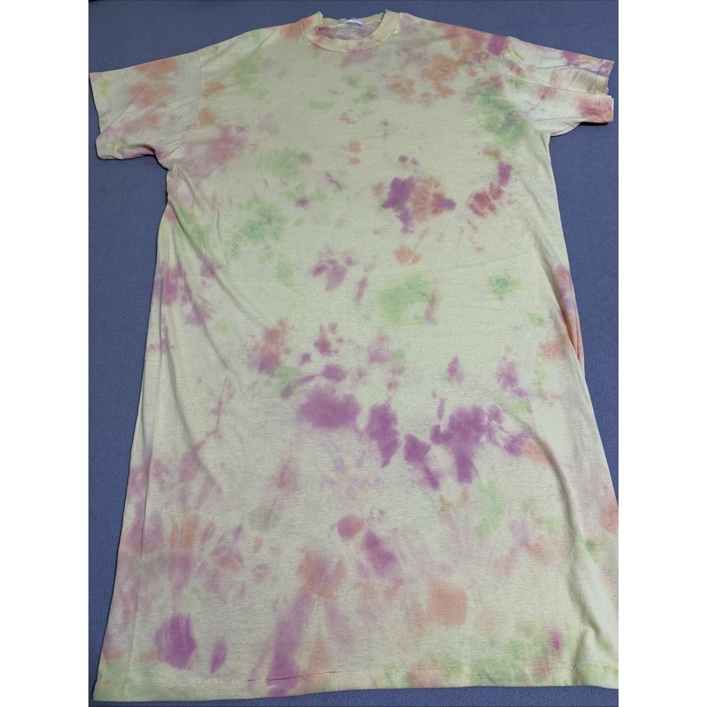Vtg Handmade Tie Dye T Shirt Dress Sleep shirt Lightweight Single‎ Stitch Thin